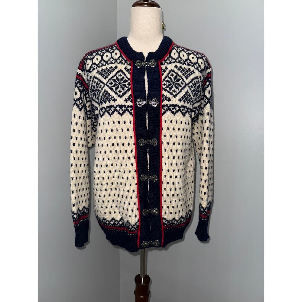 Vintage Dale of Norway Womens Wool Cardigan Sweater Fair Isle Trim - size 42
